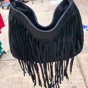 Black Leather Fringe Purse